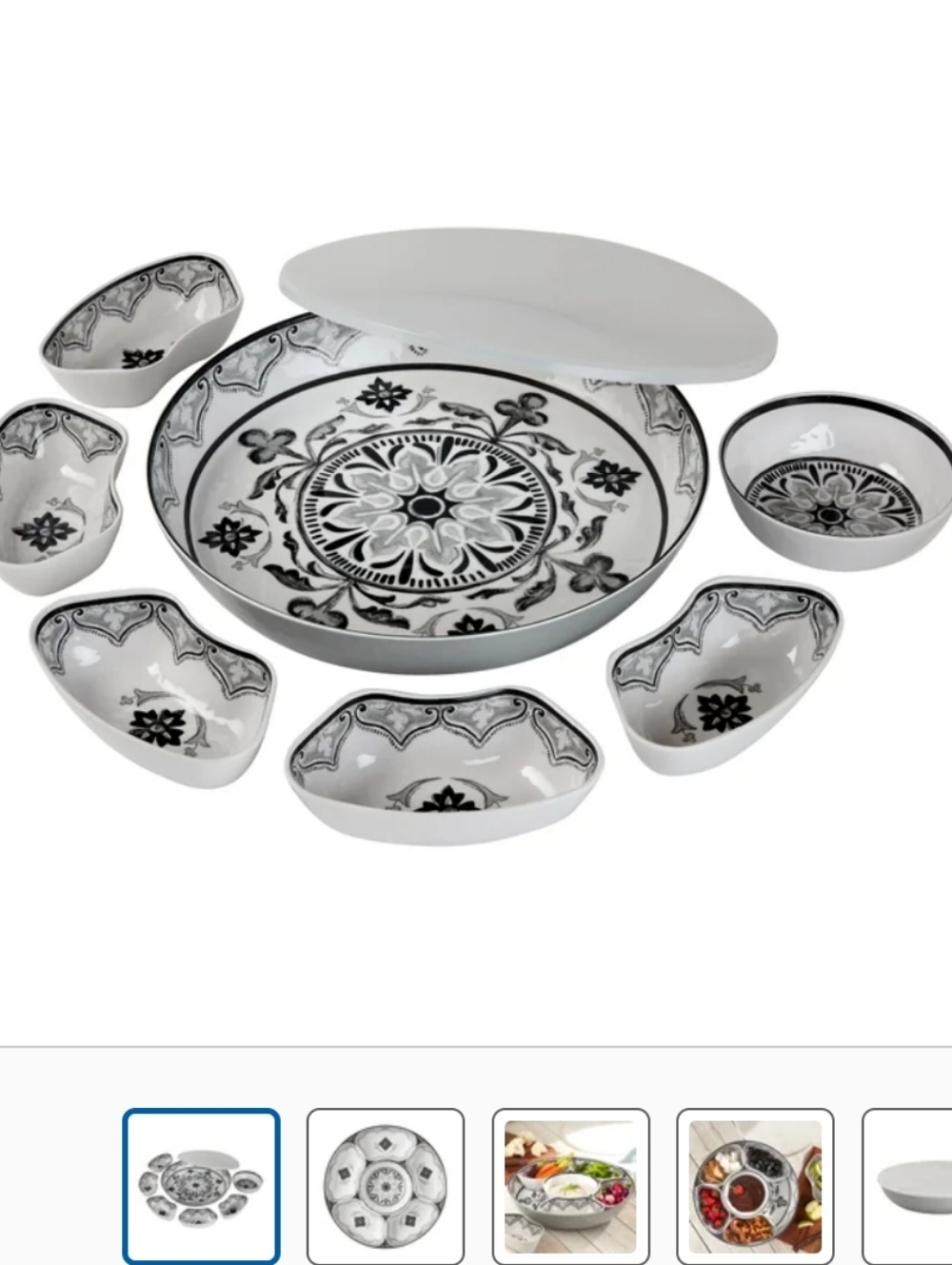 7 Piece Melamine Lazy Susan With Cover Divided Serving Dishes Grey new 2026